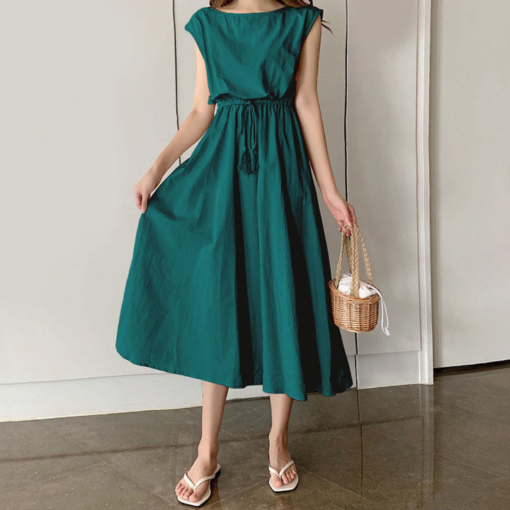 Buddha Stones Lässiges Midikleid aus Baumwolle und Leinen mit orientalischer Taille und Kordelzug - Hellseegrün - US 8-10, UK/AU 12-14, EU 40-42 (2XL) - image 22