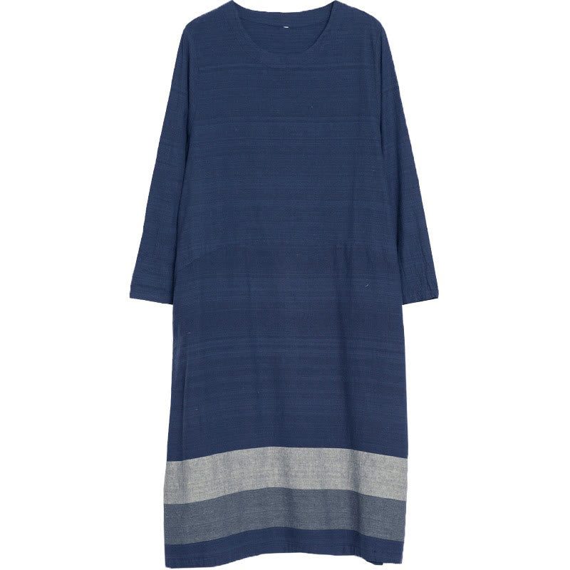 Buddha Stones – Lässiges, gestreiftes, langärmliges Midikleid aus Baumwollleinen mit Taschen - image 10