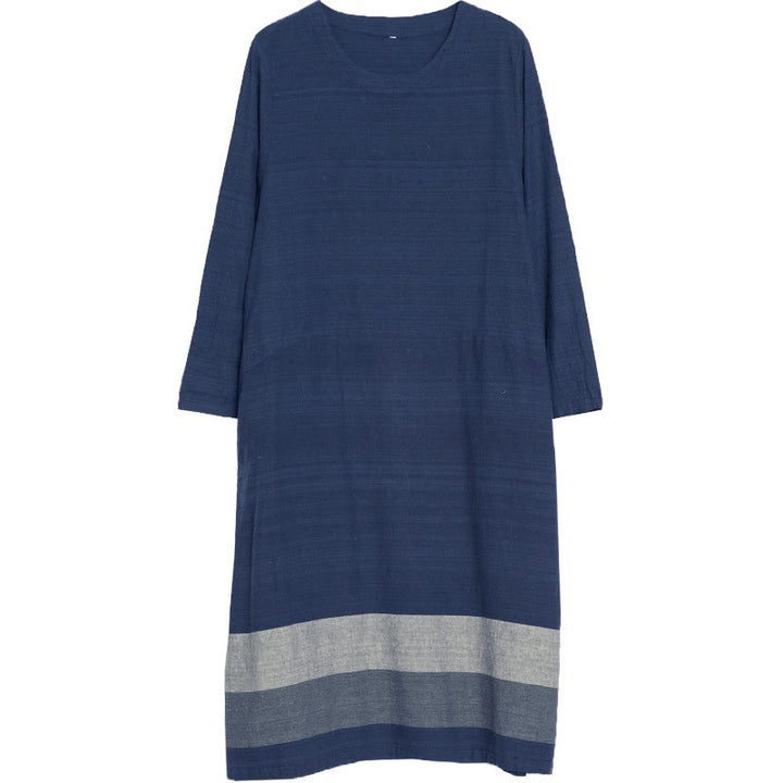 Buddha Stones – Lässiges, gestreiftes, langärmliges Midikleid aus Baumwollleinen mit Taschen - image 10