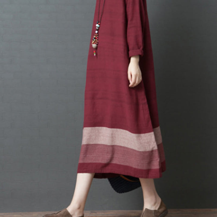 Buddha Stones – Lässiges, gestreiftes, langärmliges Midikleid aus Baumwollleinen mit Taschen - image 12