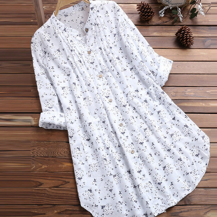 Buddha Stones Florals Knöpfe Langarm Baumwolle Damen Shirt - Weiß - US8-10， UK/AU12-14，EU40-42 (2XL) - image 0
