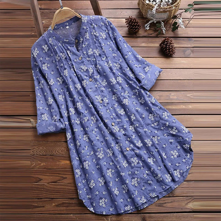 Langarm-Damenhemd mit Buddha Stones, Blumenmuster und Knöpfen - Kornblumenblau - US8-10, UK/AU12-14, EU40-42 (2XL) - image 3