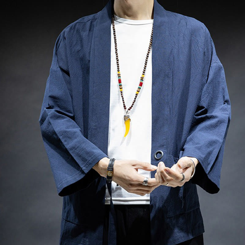 Buddha Stones Einfarbige Schnürjacke mit offener Vorderseite aus Baumwolle für Herren - image 1