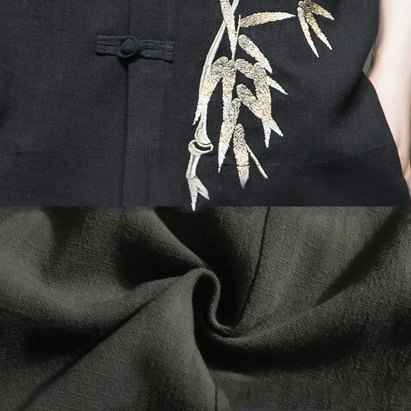 Buddha Stones Herrenhemd mit Froschknöpfen, Bambus-Leinen, halblang - image 5