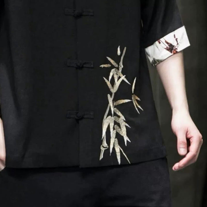 Buddha Stones Herrenhemd mit Froschknöpfen, Bambus-Leinen, halblang - image 4