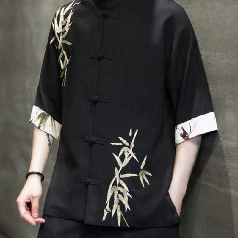 Buddha Stones Herrenhemd mit Froschknöpfen, Bambus-Leinen, halblang - image 3