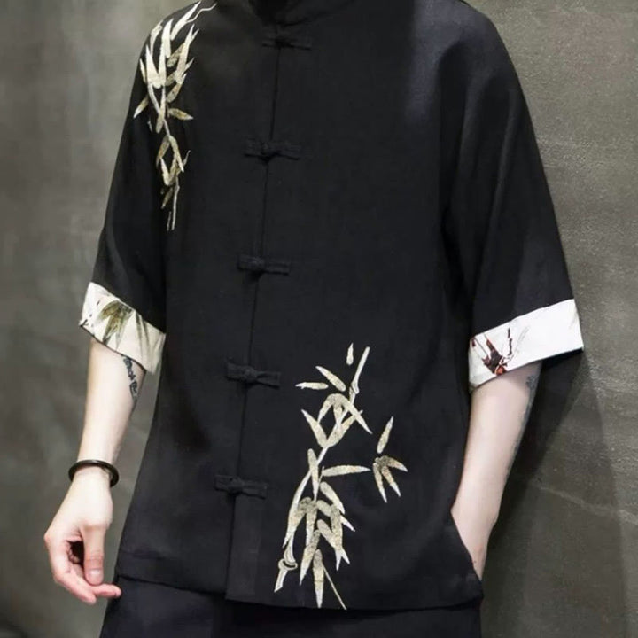 Buddha Stones Herrenhemd mit Froschknöpfen, Bambus-Leinen, halblang - image 3