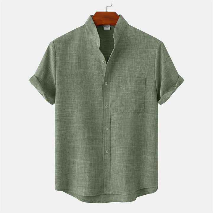 Buddha Stones Sommer Herren Button Plain Kurzarm Baumwollhemd mit Tasche - DunkelMeergrün - US/ UK/AU42，EU52 (3XL) - image 0