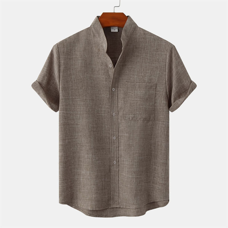 Buddha Stones Sommer Herren Button Plain Kurzarm Baumwollhemd mit Tasche - DunkelKhaki - US/ UK/AU42，EU52 (3XL) - image 35