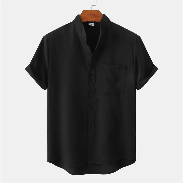 Buddha Stones Sommer Herren Button Plain Kurzarm Baumwollhemd mit Tasche - Schwarz - US/ UK/AU42，EU52 (3XL) - image 7