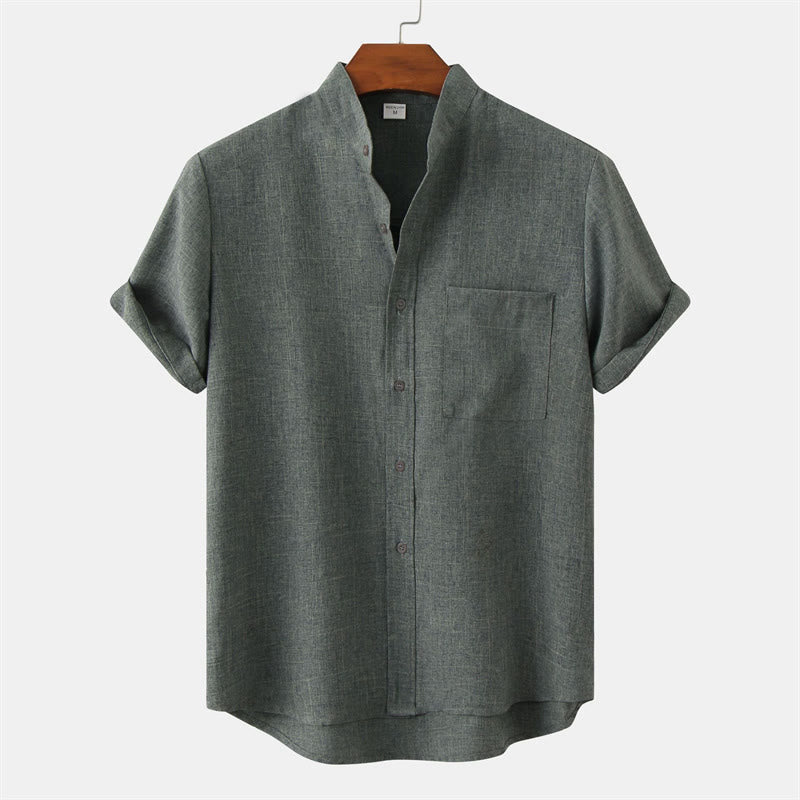 Buddha Stones Sommer Herren Button Plain Kurzarm Baumwollhemd mit Tasche - MittelAquamarin - US/ UK/AU42，EU52 (3XL) - image 28