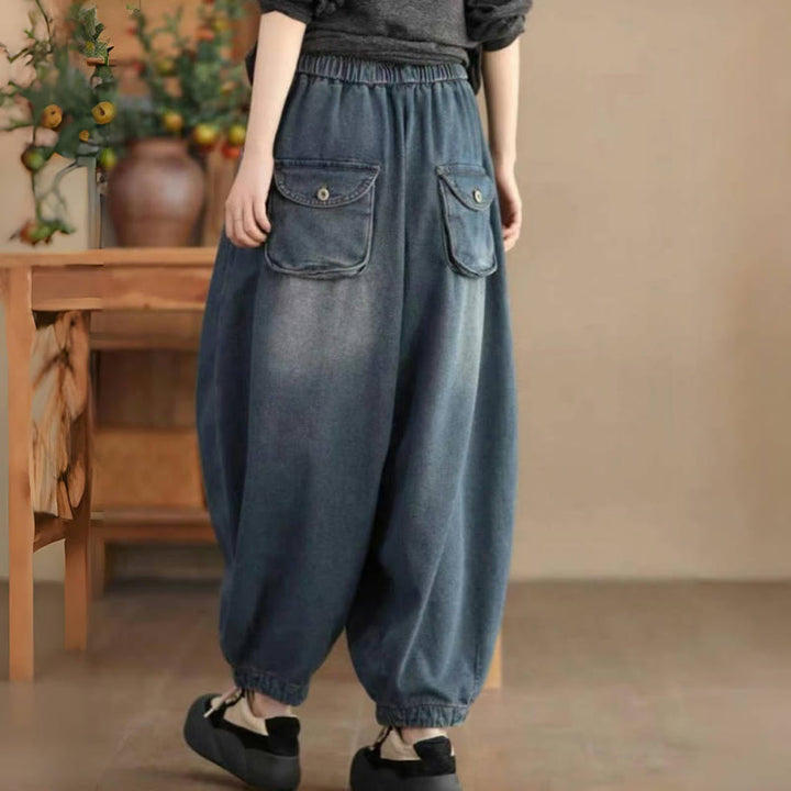 Buddha Stones Casual DarkSlateBlue Plain Kordelzug Baumwolle Damen Haremshose mit Taschen