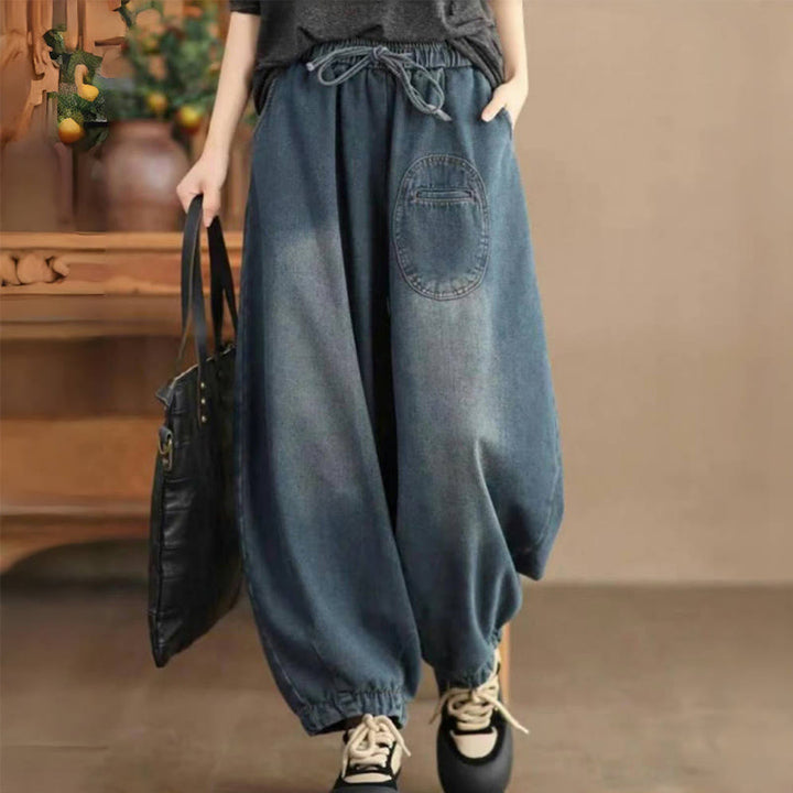 Buddha Stones Casual DarkSlateBlue Plain Kordelzug Baumwolle Damen Haremshose mit Taschen