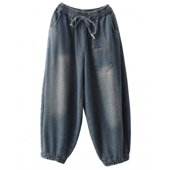 Buddha Stones Casual DarkSlateBlue Plain Kordelzug Baumwolle Damen Haremshose mit Taschen