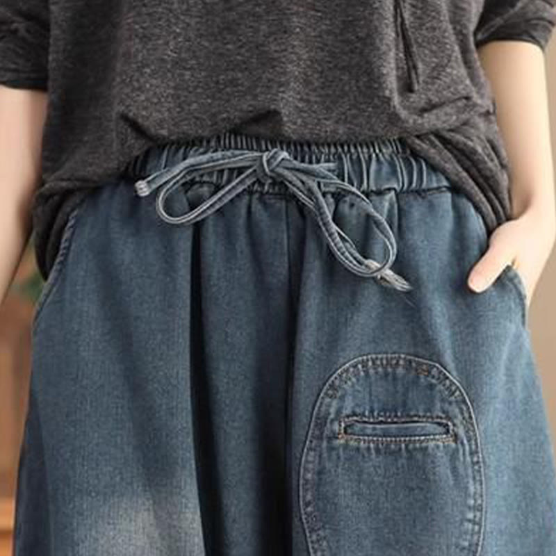Buddha Stones Casual DarkSlateBlue Plain Kordelzug Baumwolle Damen Haremshose mit Taschen