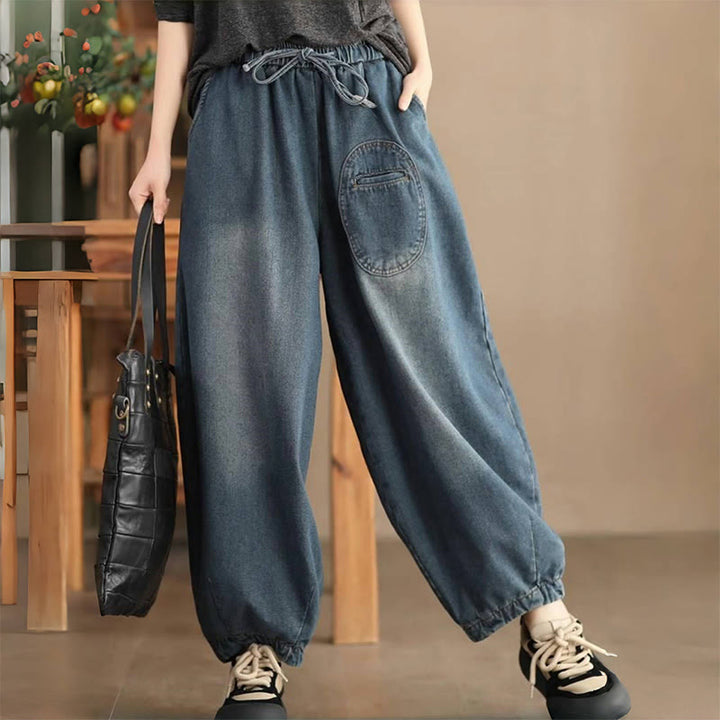 Buddha Stones Casual DarkSlateBlue Plain Kordelzug Baumwolle Damen Haremshose mit Taschen