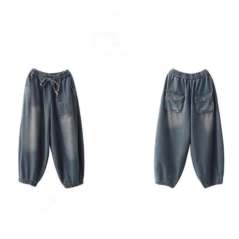 Buddha Stones Casual DarkSlateBlue Plain Kordelzug Baumwolle Damen Haremshose mit Taschen