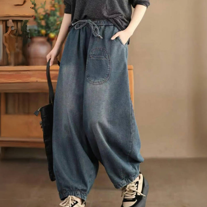 Buddha Stones Casual DarkSlateBlue Plain Kordelzug Baumwolle Damen Haremshose mit Taschen