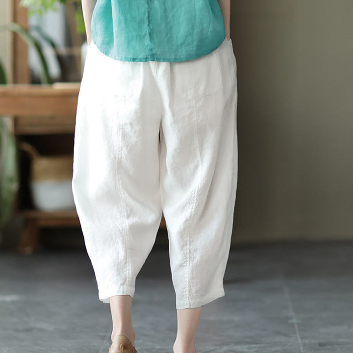 Buddha Stones Sommer Lässige Spleißen Plain Design Damen Haremshose mit Taschen - image 15