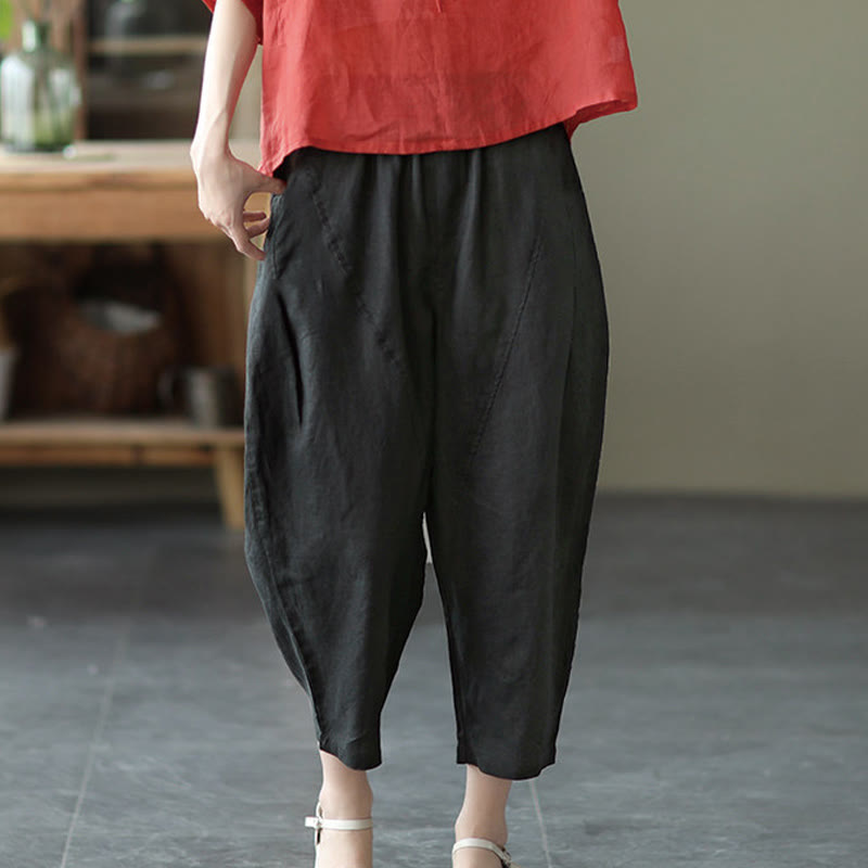 Buddha Stones Sommer Lässige Spleißen Plain Design Damen Haremshose mit Taschen - image 19