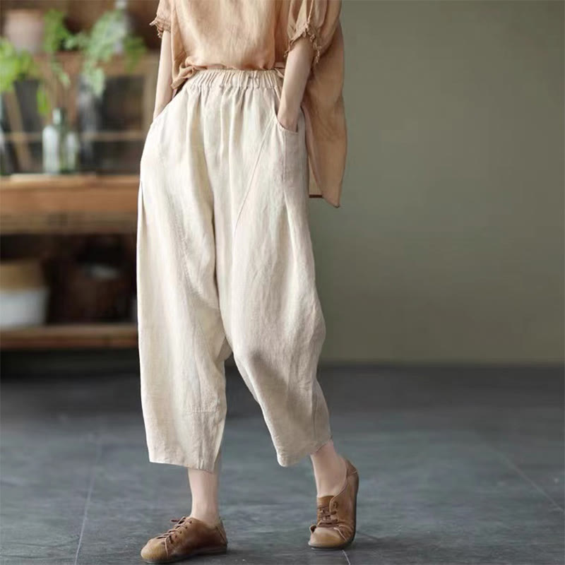 Buddha Stones Sommer Lässige Spleißen Plain Design Damen Haremshose mit Taschen - Beige - US8-10， UK/AU12-14，EU40-42 (2XL) - image 23