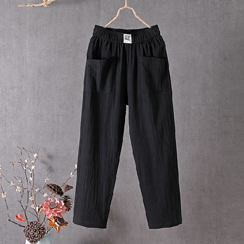 Buddha Stones Sommer-Haremshose für Damen, reine Farbe, elastische Taille, mit Taschen - Schwarz - US14, UK/AU18, EU46 (4XL) - image 2