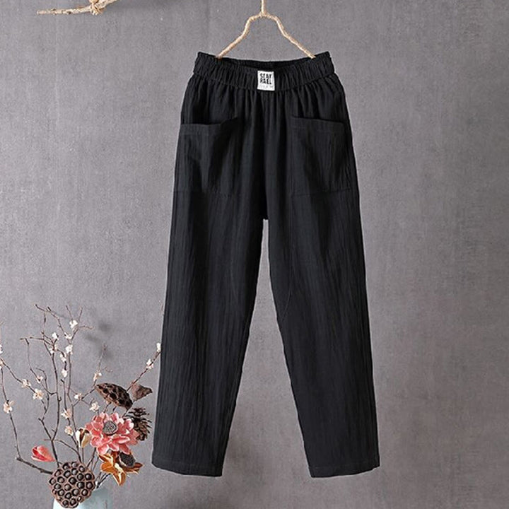 Buddha Stones Sommer-Haremshose für Damen, reine Farbe, elastische Taille, mit Taschen - Schwarz - US14, UK/AU18, EU46 (4XL) - image 2