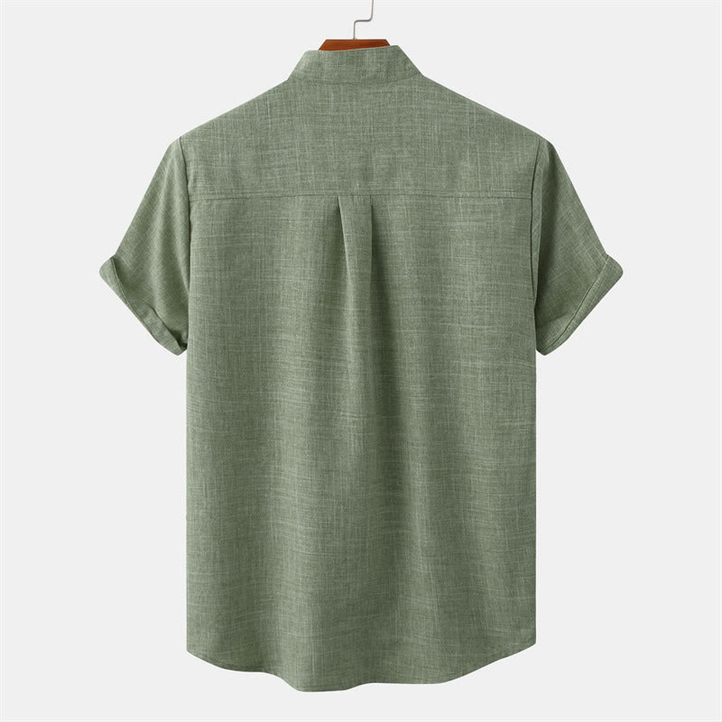 Buddha Stones Sommer Herren Button Plain Kurzarm Baumwollhemd mit Tasche - image 1