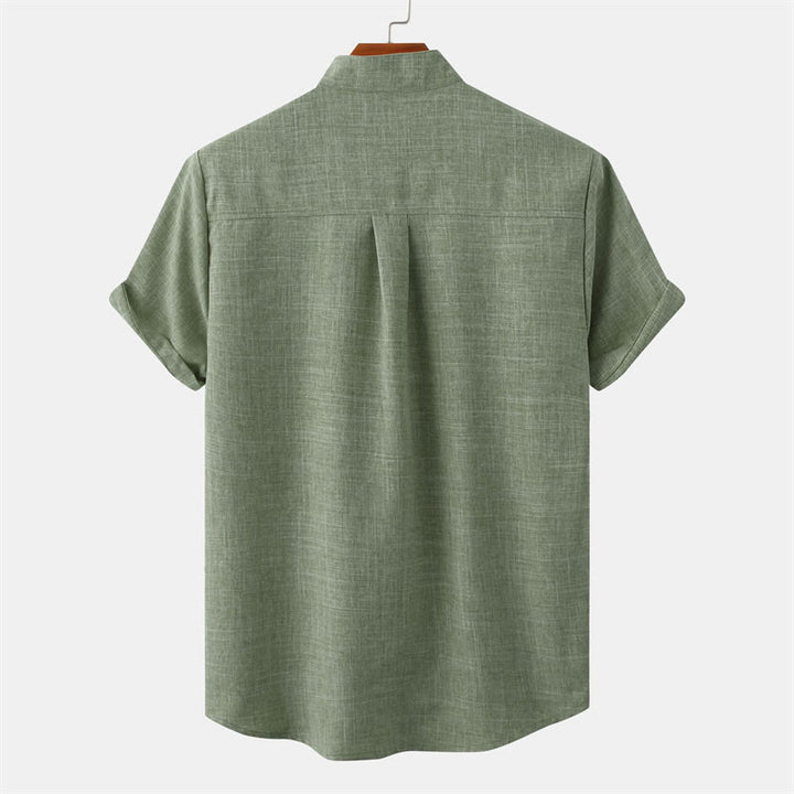 Buddha Stones Sommer Herren Button Plain Kurzarm Baumwollhemd mit Tasche - image 1