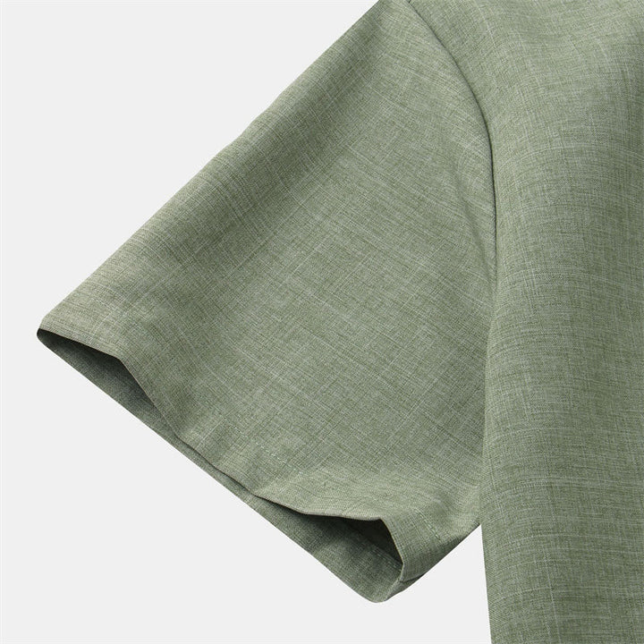 Buddha Stones Sommer Herren Button Plain Kurzarm Baumwollhemd mit Tasche - image 3