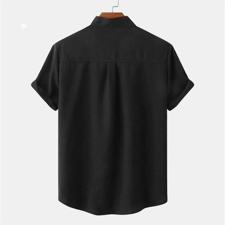 Buddha Stones Sommer Herren Button Plain Kurzarm Baumwollhemd mit Tasche - image 8