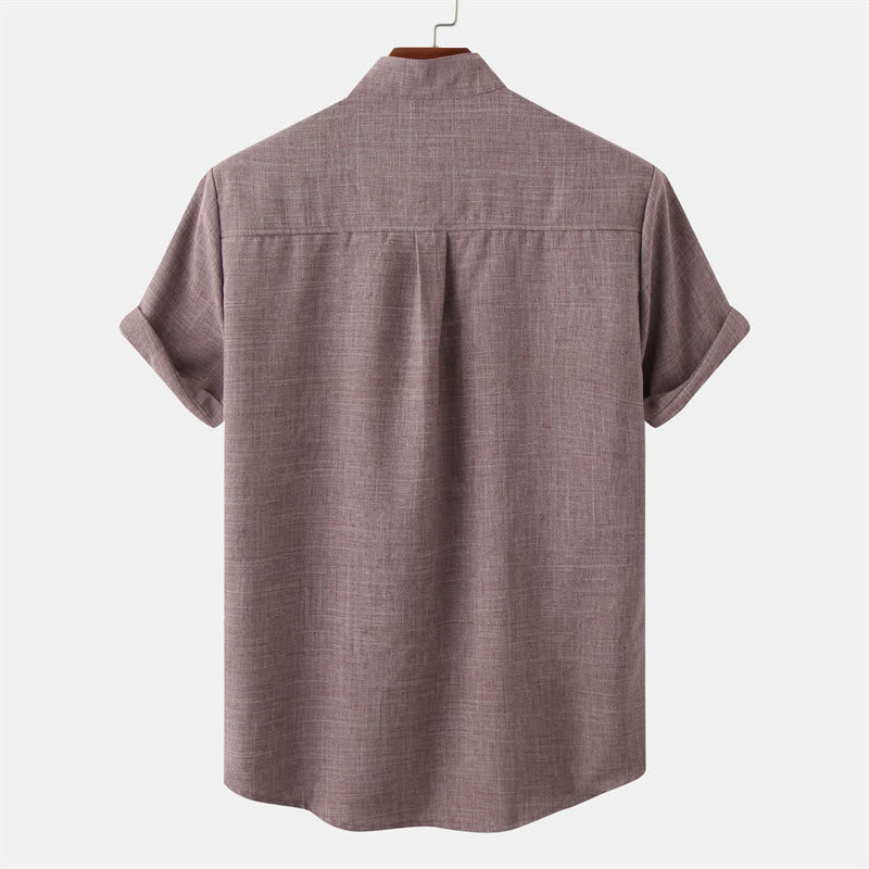 Buddha Stones Sommer Herren Button Plain Kurzarm Baumwollhemd mit Tasche - image 15