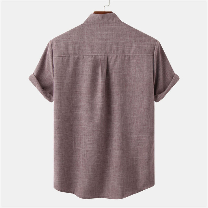 Buddha Stones Sommer Herren Button Plain Kurzarm Baumwollhemd mit Tasche - image 15
