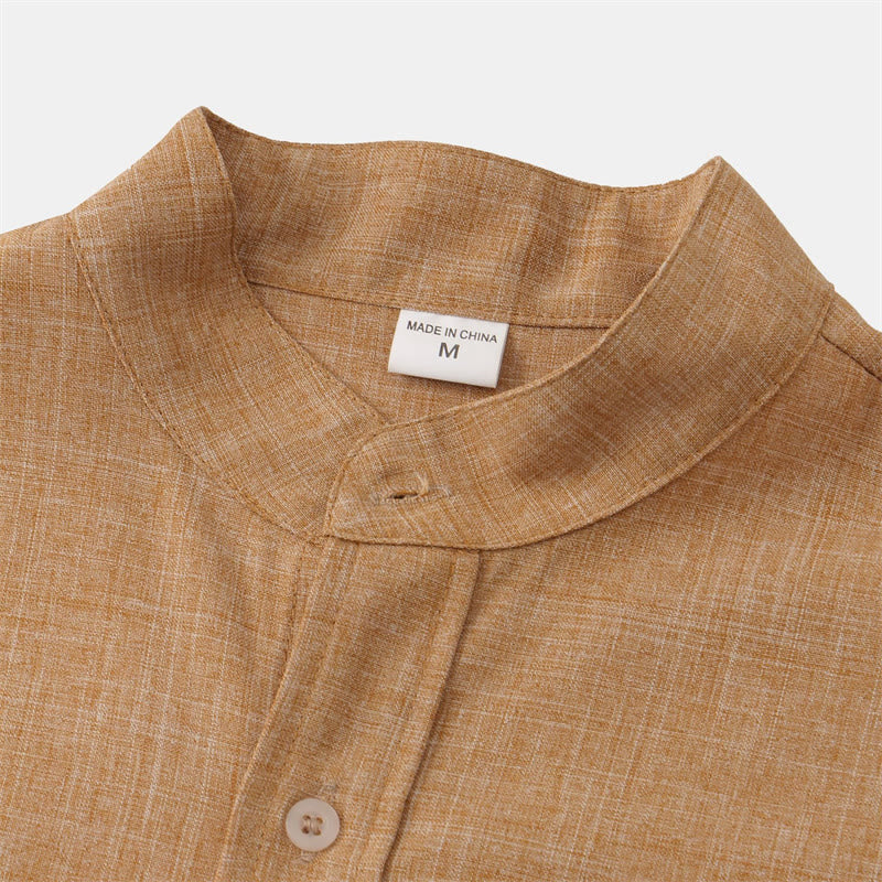 Buddha Stones Sommer Herren Button Plain Kurzarm Baumwollhemd mit Tasche - image 24