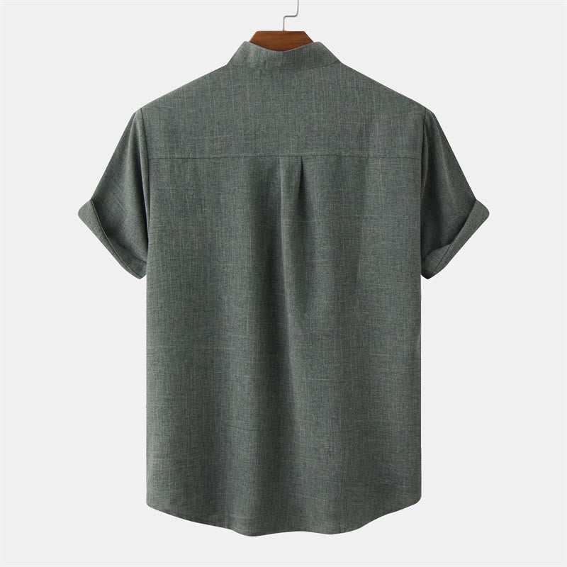 Buddha Stones Sommer Herren Button Plain Kurzarm Baumwollhemd mit Tasche - image 29