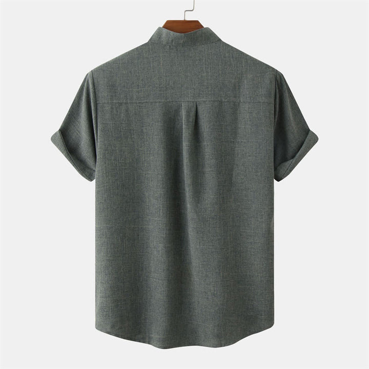Buddha Stones Sommer Herren Button Plain Kurzarm Baumwollhemd mit Tasche - image 29