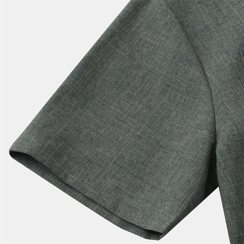 Buddha Stones Sommer Herren Button Plain Kurzarm Baumwollhemd mit Tasche - image 31