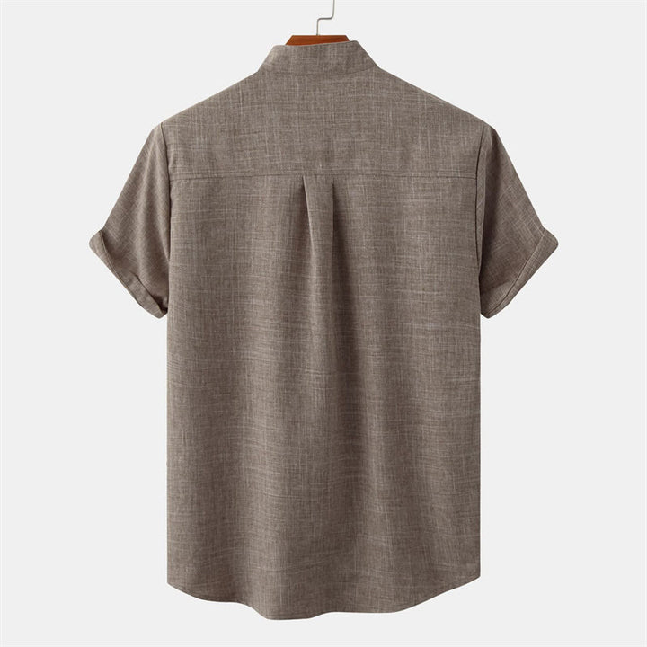Buddha Stones Sommer Herren Button Plain Kurzarm Baumwollhemd mit Tasche - image 36