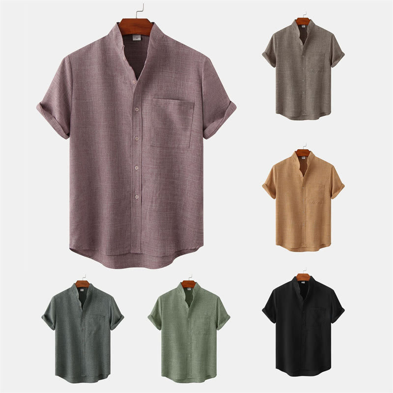 Buddha Stones Sommer Herren Button Plain Kurzarm Baumwollhemd mit Tasche - image 42