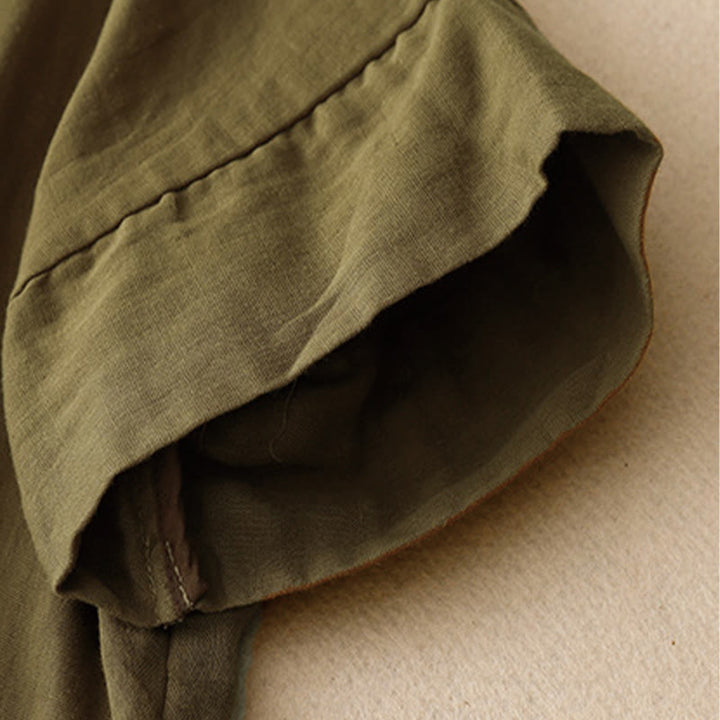 Lässiges Damen-T-Shirt aus Baumwolle und Leinen mit Buddha Stones und Liniendruckmuster - image 4