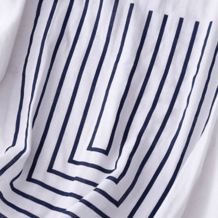 Lässiges Damen-T-Shirt aus Baumwolle und Leinen mit Buddha Stones und Liniendruckmuster - image 15