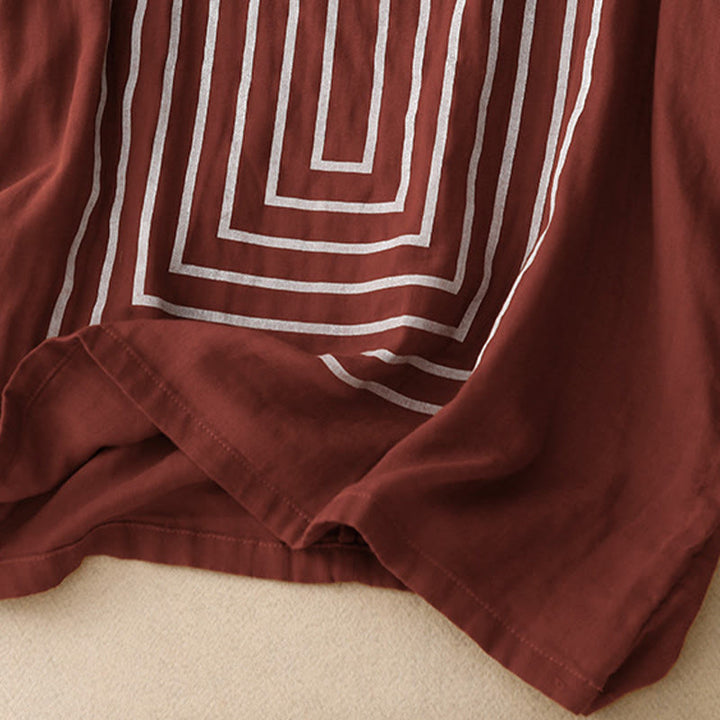 Lässiges Damen-T-Shirt aus Baumwolle und Leinen mit Buddha Stones und Liniendruckmuster - image 10