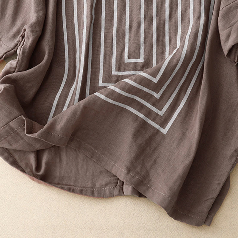 Lässiges Damen-T-Shirt aus Baumwolle und Leinen mit Buddha Stones und Liniendruckmuster - image 20