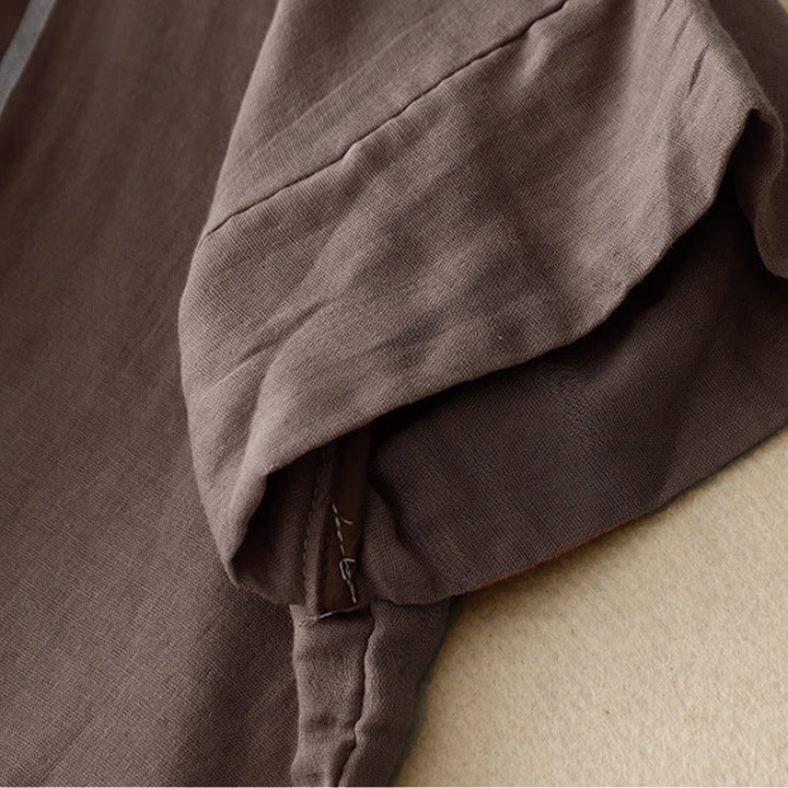 Lässiges Damen-T-Shirt aus Baumwolle und Leinen mit Buddha Stones und Liniendruckmuster - image 19