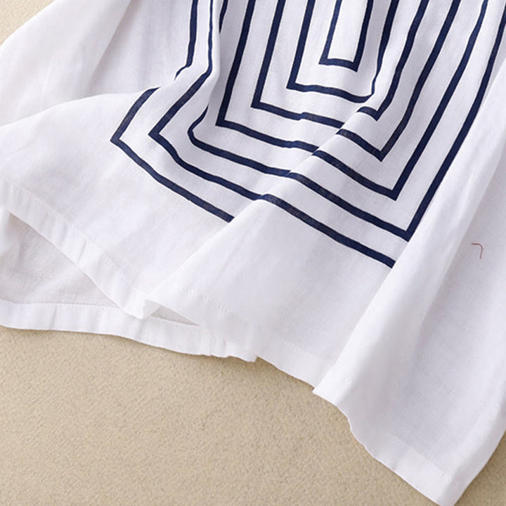 Lässiges Damen-T-Shirt aus Baumwolle und Leinen mit Buddha Stones und Liniendruckmuster - image 17