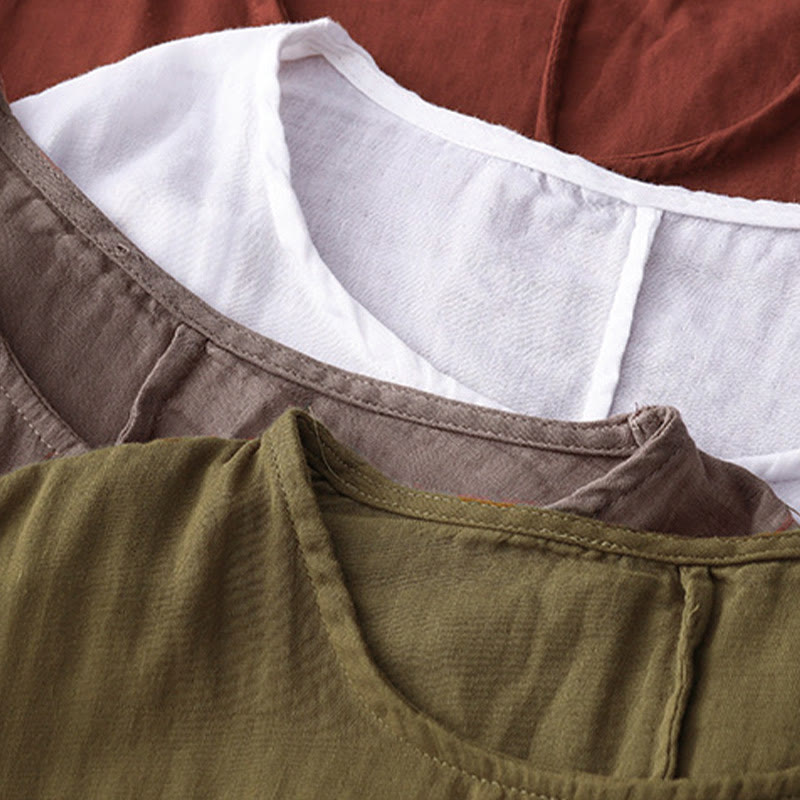 Lässiges Damen-T-Shirt aus Baumwolle und Leinen mit Buddha Stones und Liniendruckmuster - image 22