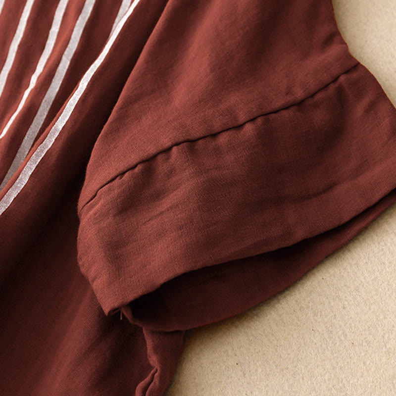 Lässiges Damen-T-Shirt aus Baumwolle und Leinen mit Buddha Stones und Liniendruckmuster - image 9