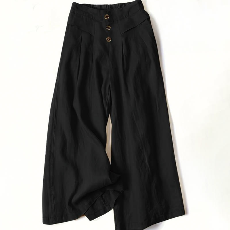 Buddha Stones Retro-Hose aus Baumwolle mit hoher Taille und weitem Bein für Damen mit Taschen - Schwarz - US12, UK/AU16, EU44 (XL) - image 4