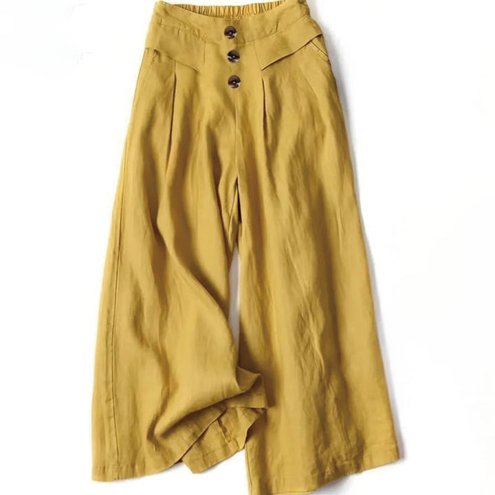 Buddha Stones Retro-Hose aus Baumwolle mit hoher Taille und weitem Bein für Damen mit Taschen - Gold - US12, UK/AU16, EU44 (XL) - image 0