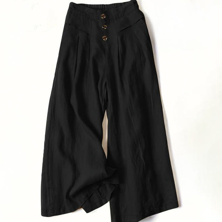 Buddha Stones Retro-Hose aus Baumwolle mit hoher Taille und weitem Bein für Damen mit Taschen - Schwarz - US12， UK/AU16，EU44 (XL) - image 6